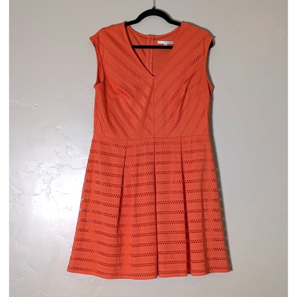Studio One New York Dress Size 14 Coral Eyelet Fit & Flare‎ Sleeveless Summer